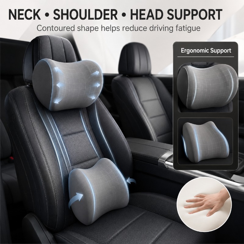 Zestaw poduszek samochodowych: – Memory Foam Car Neck Pillow Lumbar Support recenzja i cena
